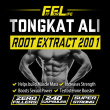 Load image into Gallery viewer, 240 x Capsules / Pills Tongkat Ali Fit For Life Root Premium Wild Grade 'A' Extract 200:1 Power For men 100% Natural Herbal Supplement