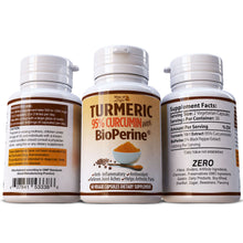 Load image into Gallery viewer, Turmeric 95% Curcumin With Black Pepper Extract (BioPerine) Anti Oxidant Pills