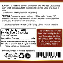 Load image into Gallery viewer, 240 x Reishi Mushroom (Lingzhi, Ganoderma) Longevity Support 20:1 Extract Capsules