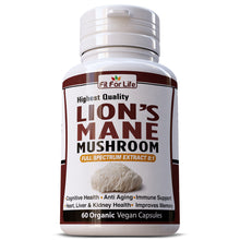 Load image into Gallery viewer, FIT FOR LIFE LIONS MANE MUSHROOM ORGANIC PILLS CAPSULES COGNITIVE FUNCTION NERVOUS SYSTEM MOOD & MENTAL HEALTH