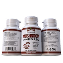 Load image into Gallery viewer, MUSHROOM COMPLEX 7 BLEND ORGANIC PILLS CAPSULES REISHI LIONS MANE BRAIN MEMORY