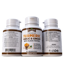 Load image into Gallery viewer, Turmeric 95% Curcumin with Garlic, Ginger & Black Pepper Extract (BioPerine) Capsules