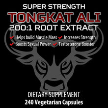 Load image into Gallery viewer, 240 x Capsules / Pills Tongkat Ali Best Herb SUPER STRENGTH Root Premium Wild Grade 'A' Extract 200:1 Power For men 100% Natural Herbal Supplement