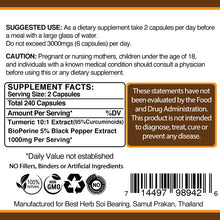 Load image into Gallery viewer, 240 x Capsules Premium 10,000mg Extract Turmeric Curcumin 95% With Black Pepper (BioPerine)