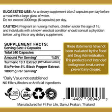 Load image into Gallery viewer, 240 x Capsules Turmeric Curcumin 95% With Black Pepper (BioPerine) Strongest 10,000mg Extract