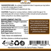 Load image into Gallery viewer, 240 x Capsules Strongest Extract Turmeric (Curcumin 95%) with Garlic, Ginger & Black Pepper (BioPerine)