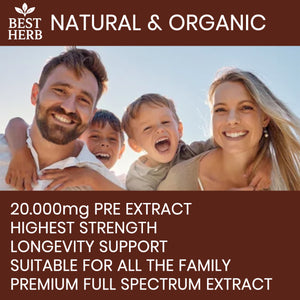 240 x Reishi Mushroom (Lingzhi, Ganoderma) Longevity Support 20:1 Extract Capsules