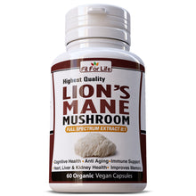 Load image into Gallery viewer, FIT FOR LIFE LIONS MANE MUSHROOM ORGANIC PILLS CAPSULES COGNITIVE FUNCTION NERVOUS SYSTEM MOOD &amp; MENTAL HEALTH