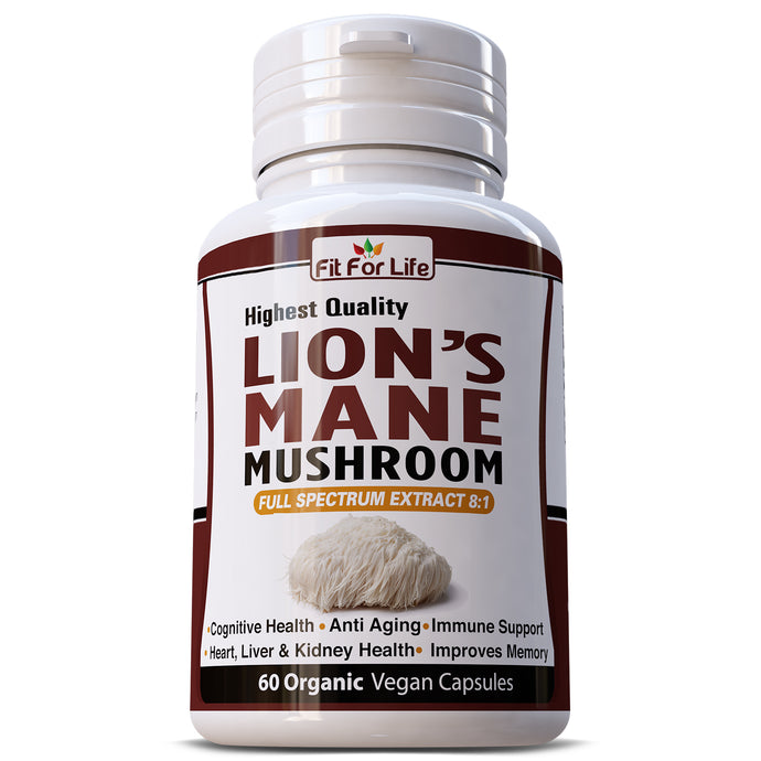 FIT FOR LIFE LIONS MANE MUSHROOM ORGANIC PILLS CAPSULES COGNITIVE FUNCTION NERVOUS SYSTEM MOOD & MENTAL HEALTH