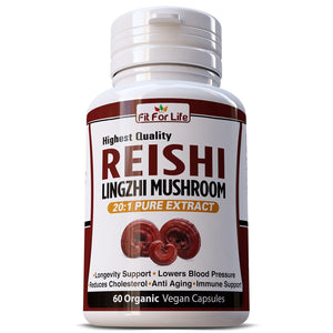 Reishi Mushroom (Lingzhi, Ganoderma) Longevity Support Super Food 20:1 Extract Capsules Immune System