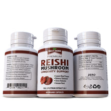Load image into Gallery viewer, Reishi Mushroom (Lingzhi, Ganoderma) Longevity Support 20:1 Strongest Extract Capsules