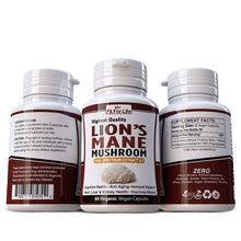 Load image into Gallery viewer, FIT FOR LIFE LIONS MANE MUSHROOM ORGANIC PILLS CAPSULES COGNITIVE FUNCTION NERVOUS SYSTEM MOOD &amp; MENTAL HEALTH