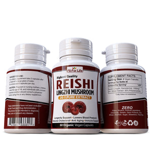 Reishi Mushroom (Lingzhi, Ganoderma) Longevity Support Super Food 20:1 Extract Capsules Immune System