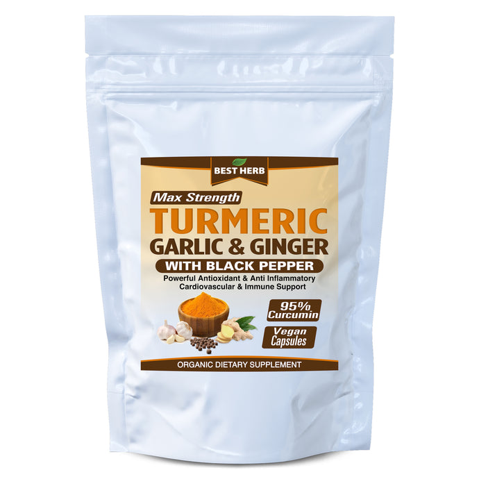 240 x Capsules Premium Extract Turmeric (Curcumin 95%) with Garlic, Ginger & Black Pepper (BioPerine)
