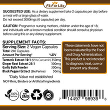 Load image into Gallery viewer, 240 x Capsules Strongest Extract Turmeric (Curcumin 95%) with Garlic, Ginger &amp; Black Pepper (BioPerine)